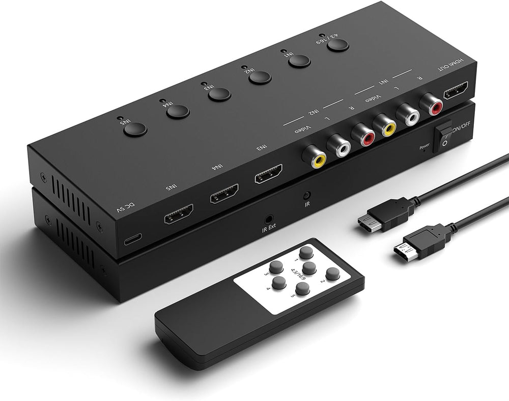 Azduou 2 AV Inputs + 3 HDMI 2.0 Inputs to HDMI Converter