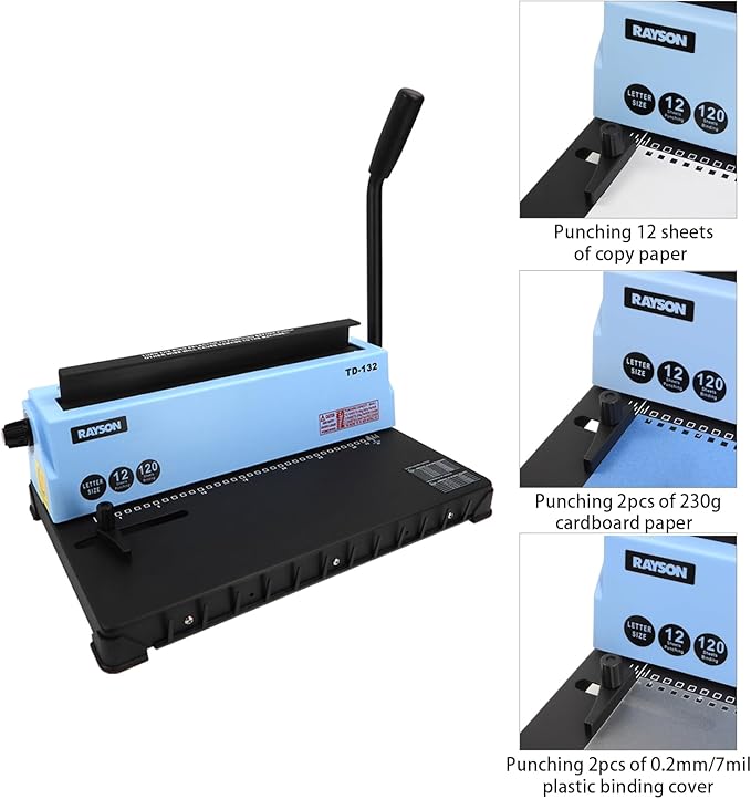 Rayson TD-132 Wire Binding Machine, 32-Hole Spiral Coil Binder, 3:1 Pitch