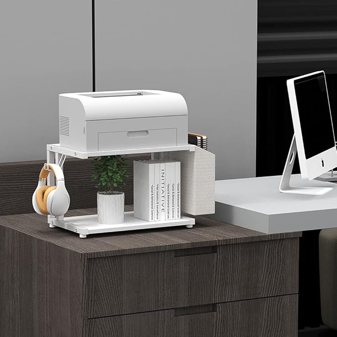 VEDECASA 2 Tier Modern White Wooden Under Desk Printer Stand