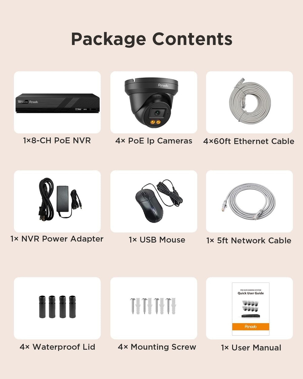 4MP Security Camera System PoE with 2TB HDD, PD93BA30408-4MD