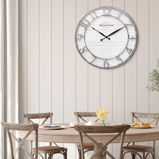 Presentime & Co 21" Farmhouse Series Wall Clock, Shiplap Style, Rais...