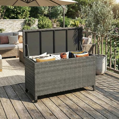 Wicker Deck Box, 185 Gallon All-Weather Outdoor Storage Box - Grey