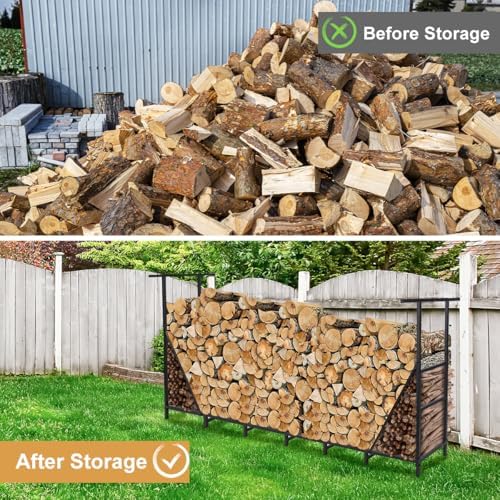 Vailge Firewood Rack Outdoor 8FT with Waterproof Firewood Carrier Bag, Adjust...