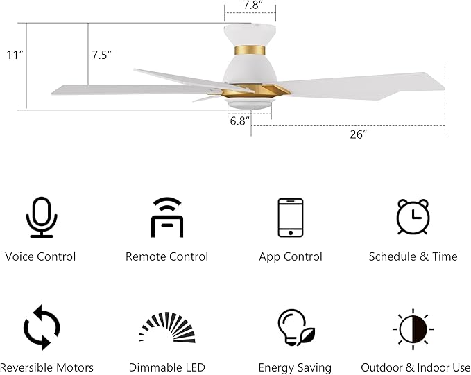 SMAAIR 52 Inch Smart Ceiling Fan