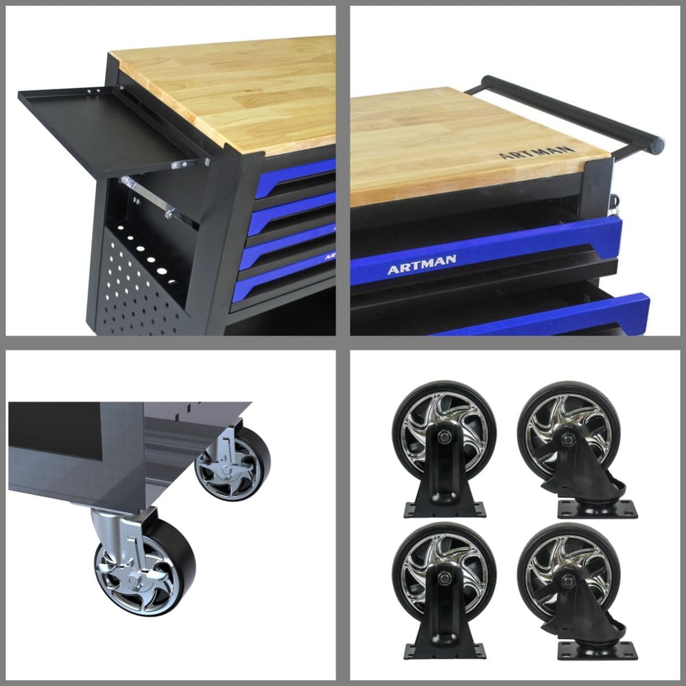 Lockable 4-Drawer Rolling Tool Chest with Wooden Top Workbench