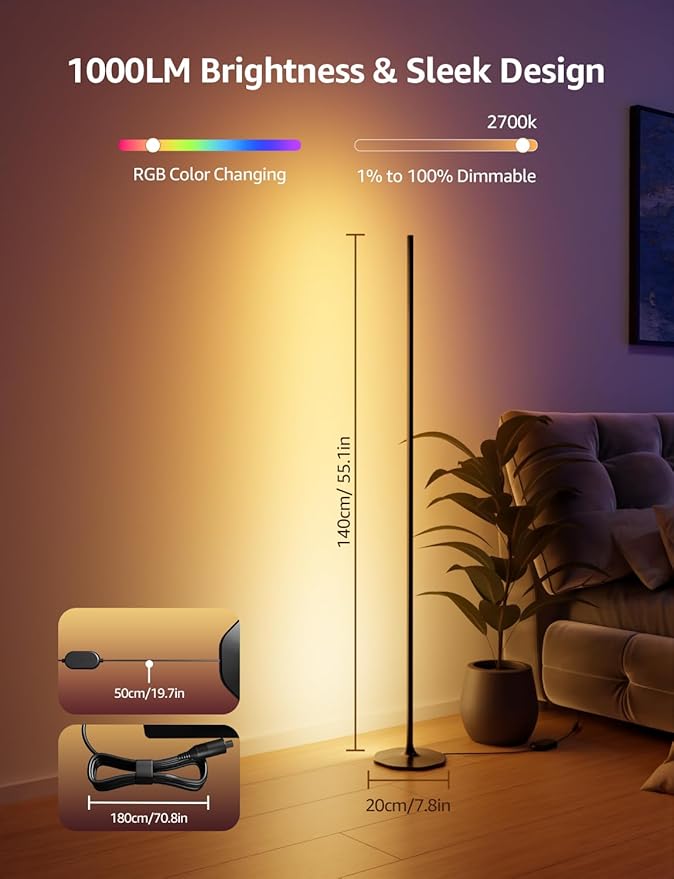 Lepro OE1 AI Corner Floor Lamp, Smart RGBICW LED Corner Lamp