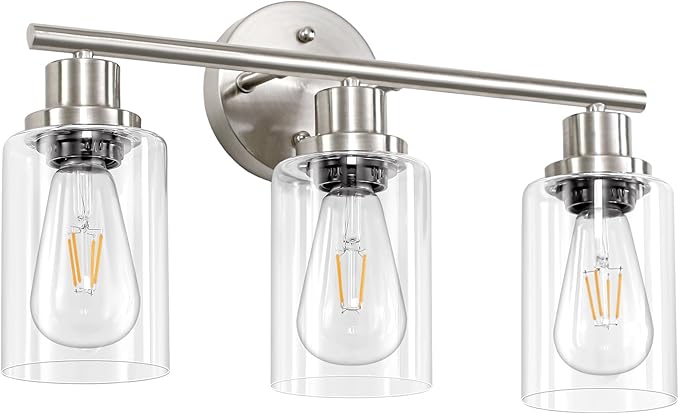 Guliaofo 3-Light Brushed Nickel Vanity Lights, E26 Modern Bathroom Light