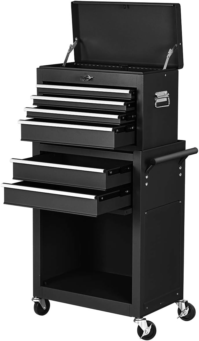 2PCS Rolling Tool Chest, 6-Drawer Toolbox Set of 2, Removable Tool Storage Or...