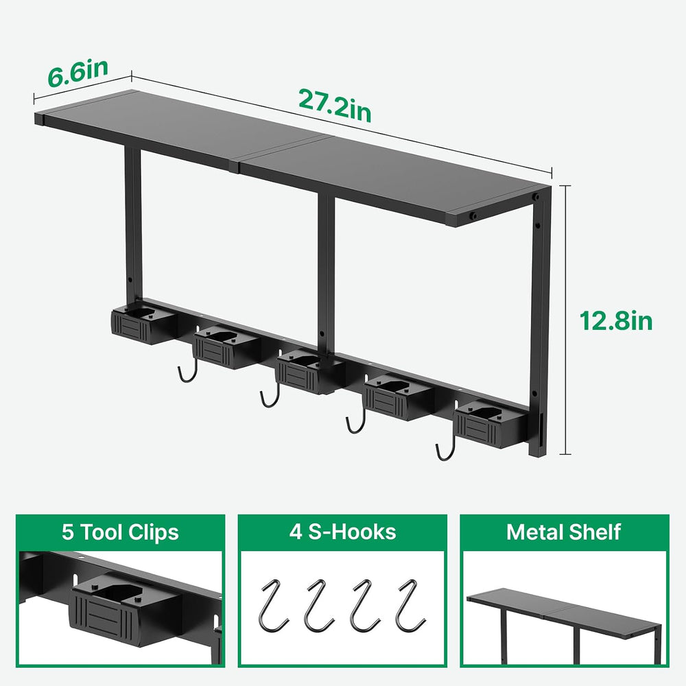 CCCEI Broom Holder Wall Mount with Metal Shelf, Black, 1