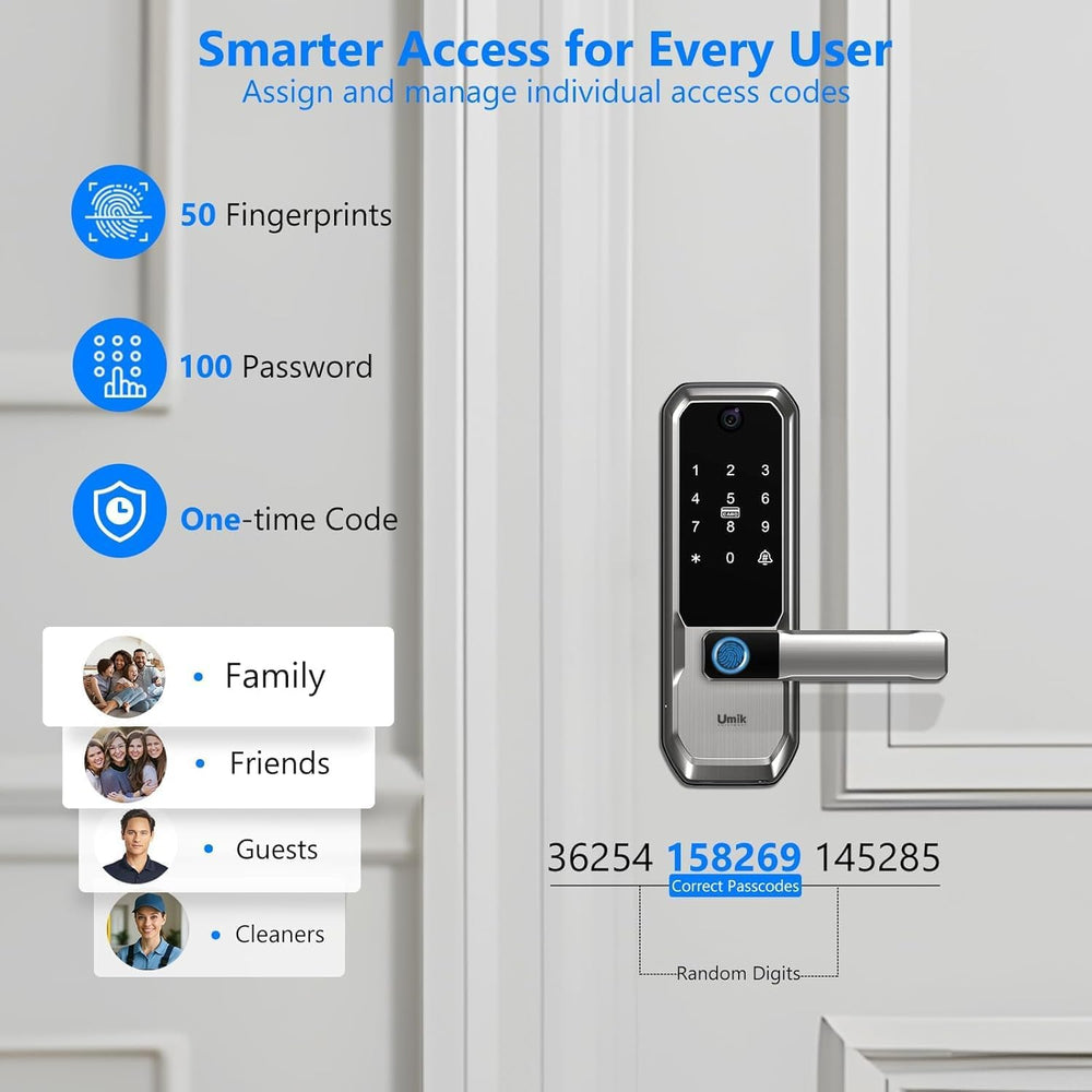 UMIKSMART WiFi Smart Door Lock with Camera, Fingerprint Keypad, App Control