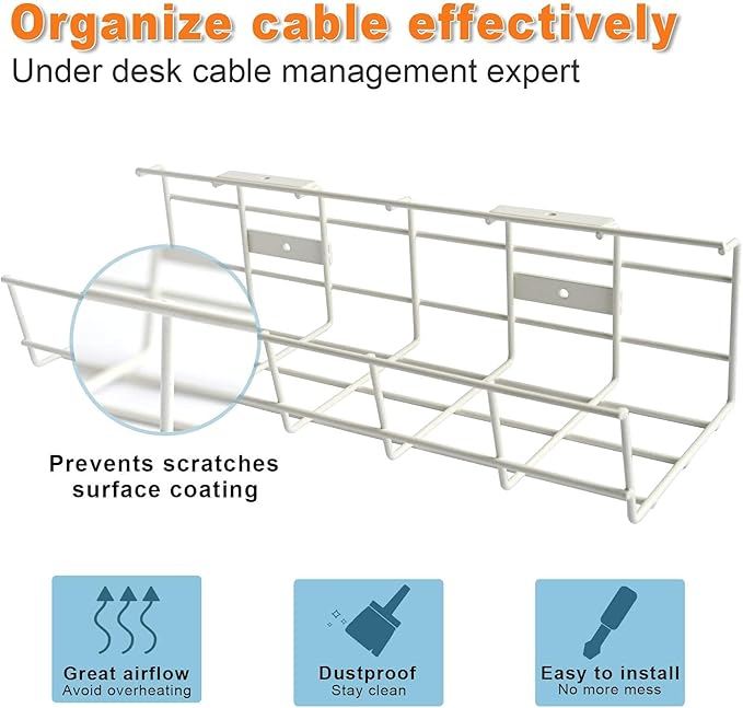 Under Desk Cable Management- 4 Pack Cord Organizer. Metal Wire Cable Management
