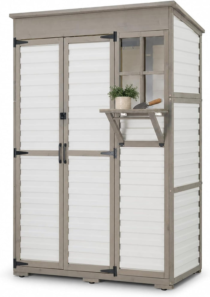 Gowoodhut Outdoor Storage Cabinet with Shelves Weatherproof Garden Storage Shed Patio Storage Box Patio Shed Pool Accessories, Lawn Equipmentin (19.9" D x 51.4" W x 70.5" H-White)