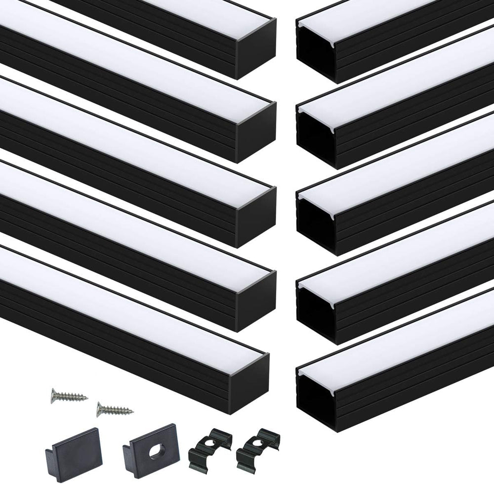 Muzata 10Pack 6.6FT/2M Plus-Size Spotless LED Channel Black LED Strip Diffuser