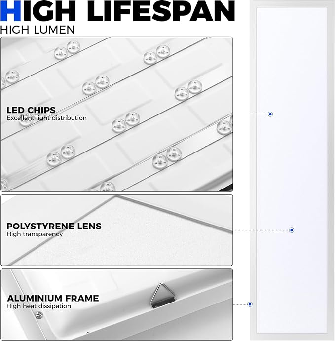 Barrina 1x4 LED Flat Panel Light, 8640LM 72W, 0-10V Dimmable, Brightness &amp...
