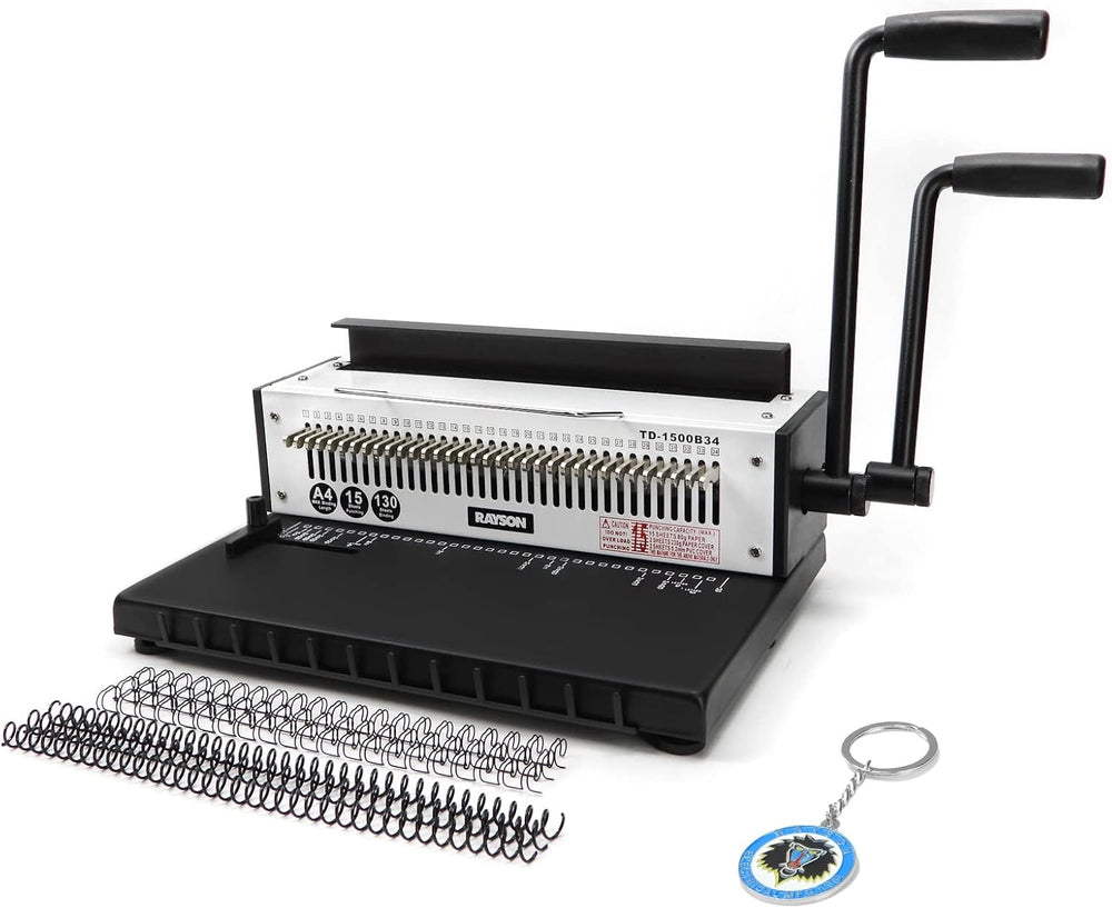 Rayson TD-1500B34 Binding Machine, Square Size Holes, 3:1 Pitch Wire-O Binder