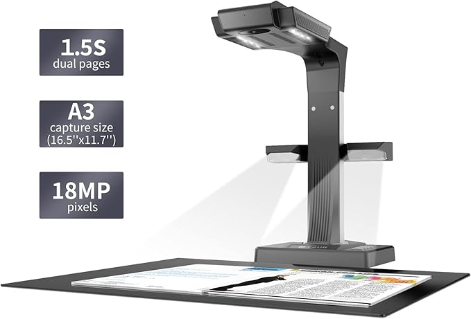 CZUR ET18 Pro Professional Document Scanner, 2nd Gen Auto-Flatten & Deske...