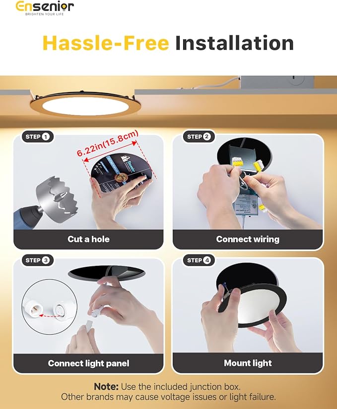 Ensenior 12 Pack 6 Inch LED Recessed Ceiling Light Black, 2700K-5000K 5CCT