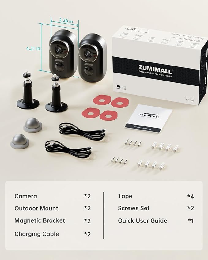 ZUMIMALL Security Cameras Wireless Outdoor, 2 Packs, 2K Cameras