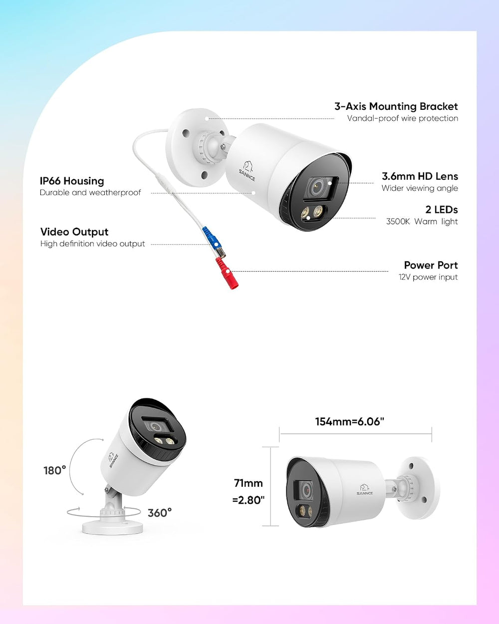 SANNCE 2MP TVI Bullet Camera for Home Security, Color Night Vision(4 Pack)