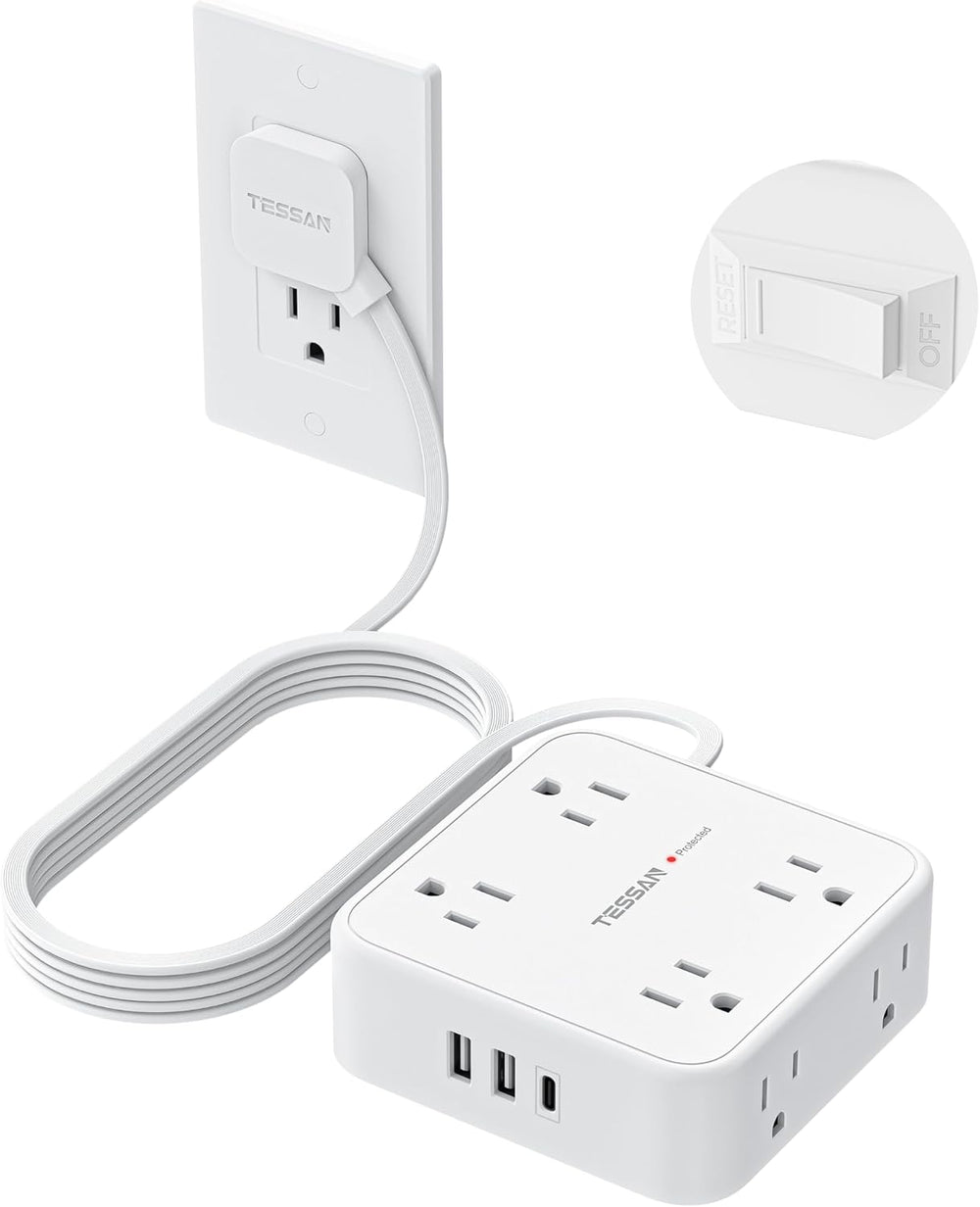 TESSAN 10 Ft Flat Plug Extension Cord