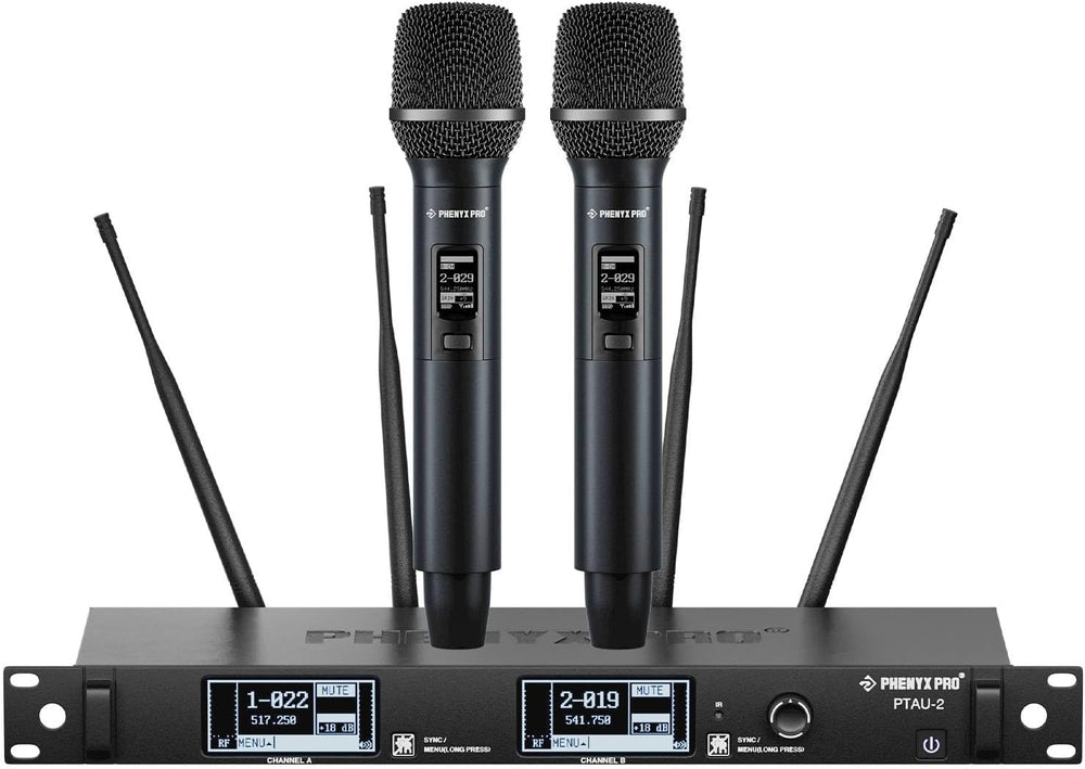 Phenyx Pro Dual-Channel Wireless Microphone System, Dynamic Mics w/ID Lock