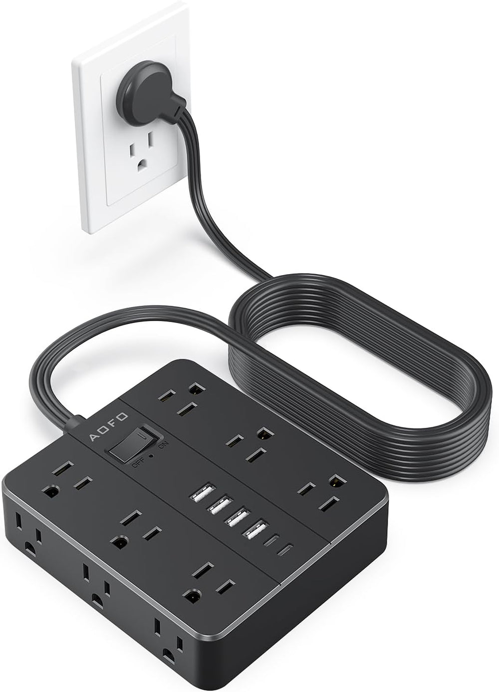 AOFO 15FT Surge Protector Power Strip, 12 AC Outlets