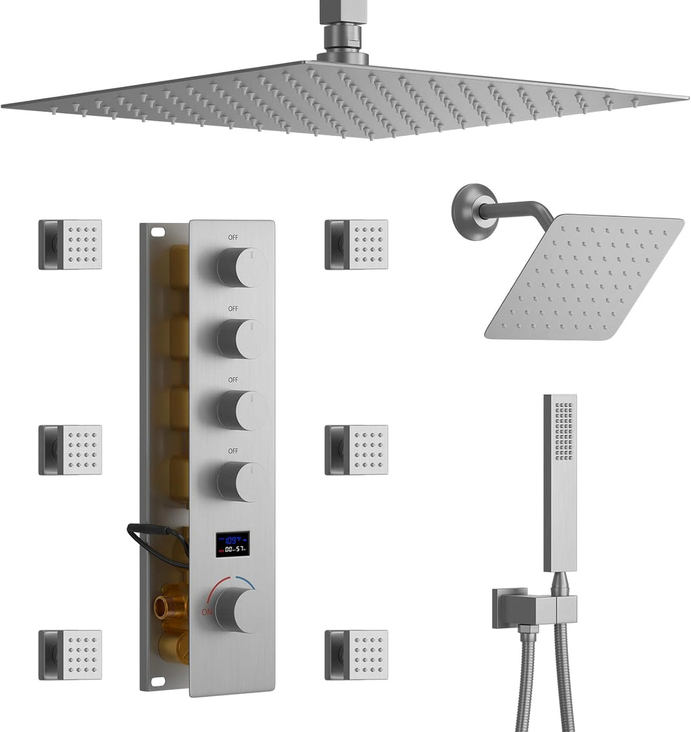 KATAIS Tempreature Display Shower System Brushed Nickel Shower Faucet Set