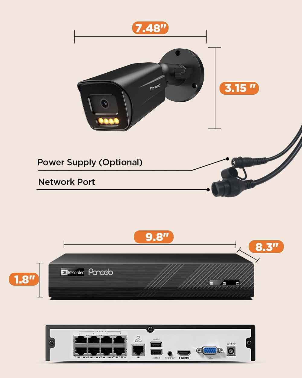 4 Camera Security System 8 Channel with 2TB HDD, PB65B0408-5MD