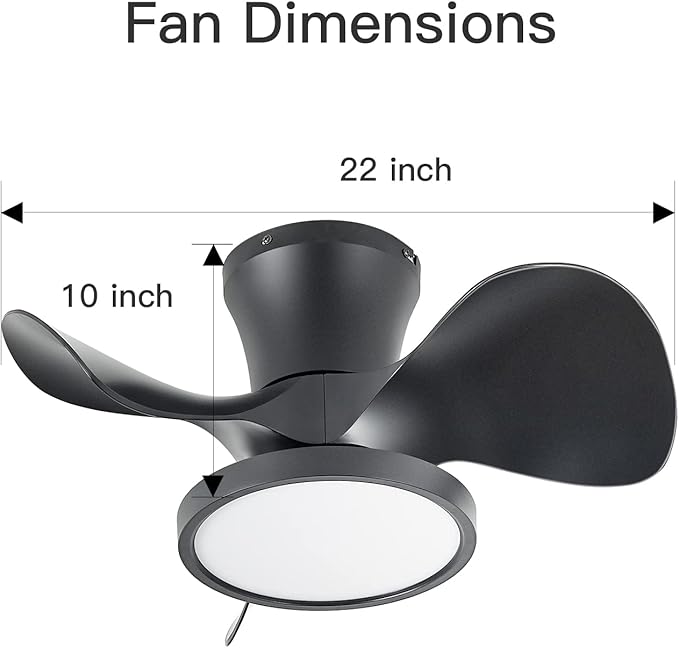 ocioc Quiet Ceiling Fan with LED Light 22 inch Large Air Volume Remote Control