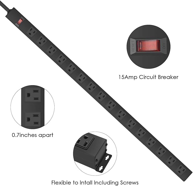 Metal Wall Mount Power Strip, Mountable Power Outlet, Aluminum Alloy Mount