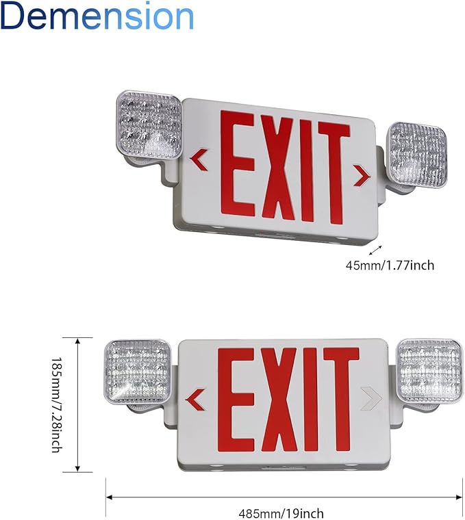 TANLUX Exit Sign Combo with Steel Cage, Square Light Head, Wall Mounted