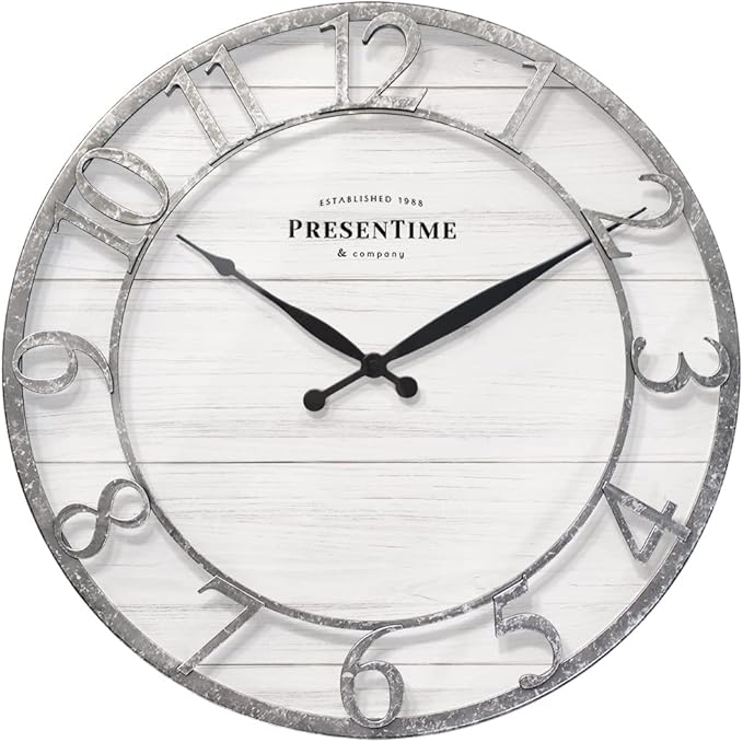 Presentime & Co 21" Farmhouse Series Wall Clock, Shiplap Style, Rais...