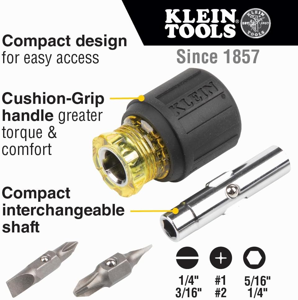 Klein Tools 5-Piece Screwdriver Set and 6-in-1 Stubby Screwdriver/Nut Driver ...