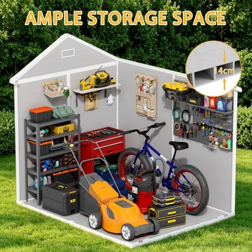 PIPLEO 6x8 FT Resin Outdoor Storage Shed with Floor, Plastic Garden Storage S...