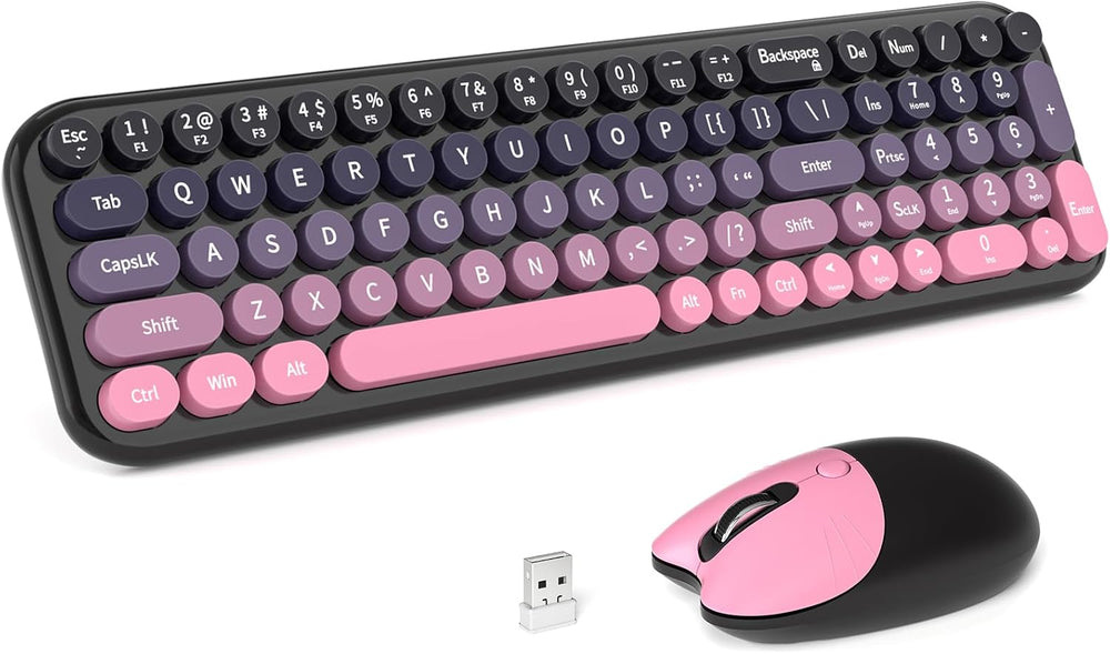 MOFII Wireless Keyboard and Mouse Combo, Compact Typewriter Retro Round Compu...