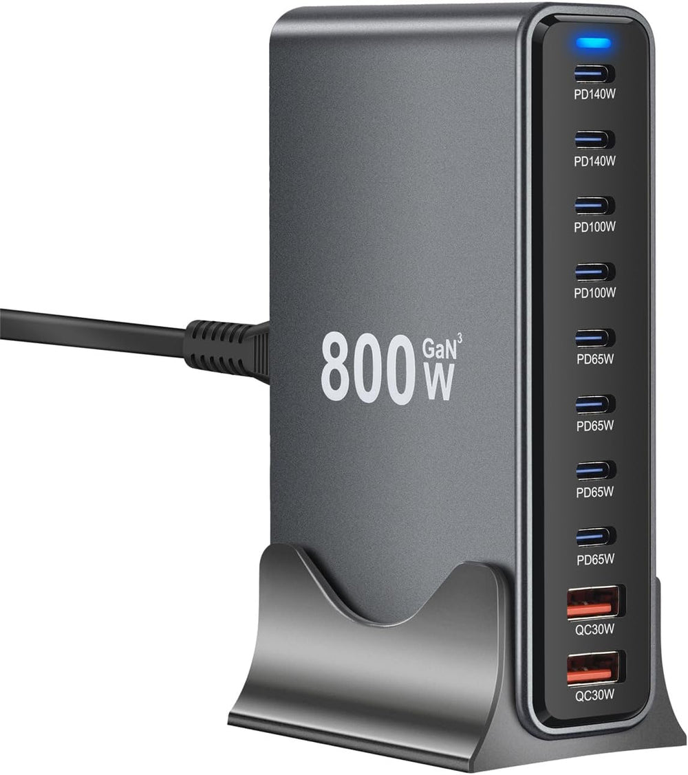 800W GaN3 10-Port USB-C Charging Station