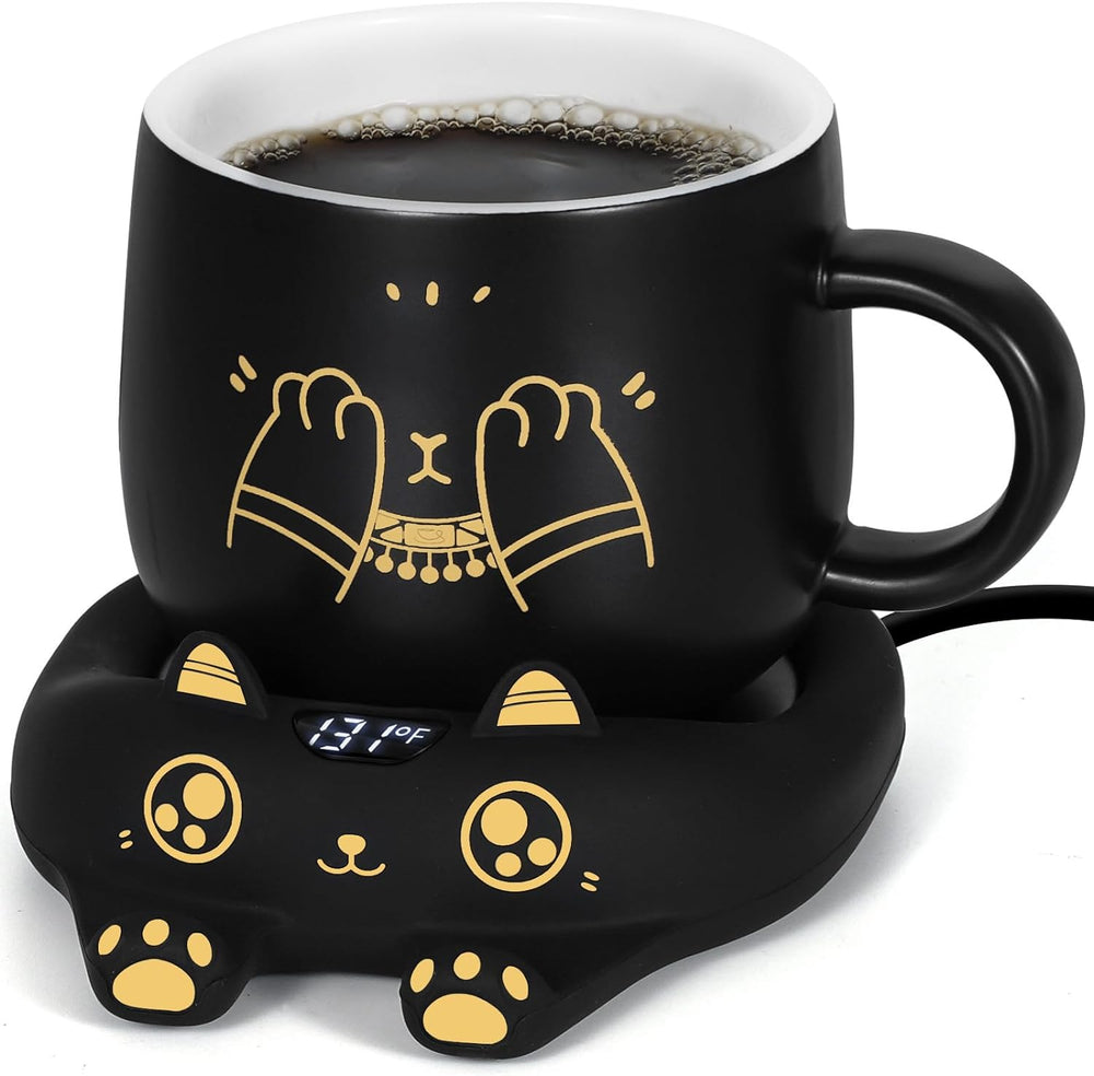PUSEE Coffee Mug Warmer & Cute Cat Mug Set, Coffee Cup Warmer
