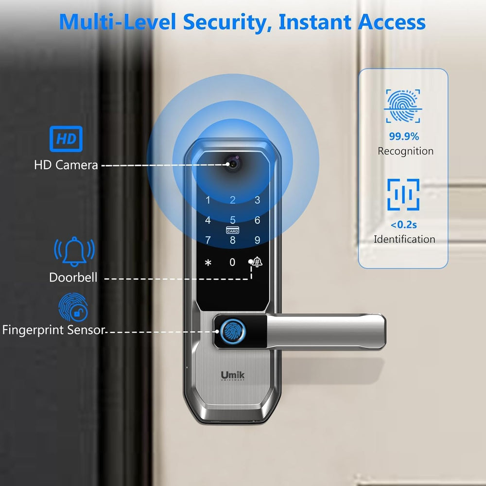 UMIKSMART WiFi Smart Door Lock with Camera, Fingerprint Keypad, App Control