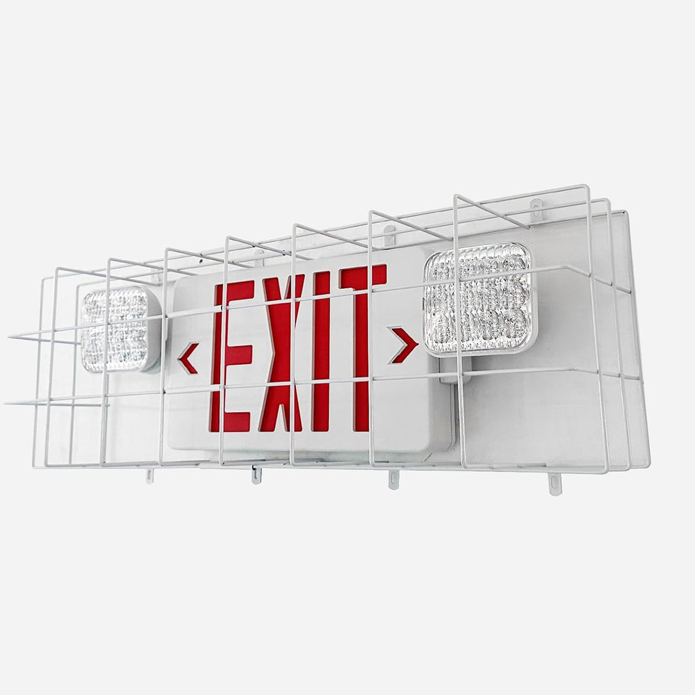 TANLUX Exit Sign Combo with Steel Cage, Square Light Head, Wall Mounted