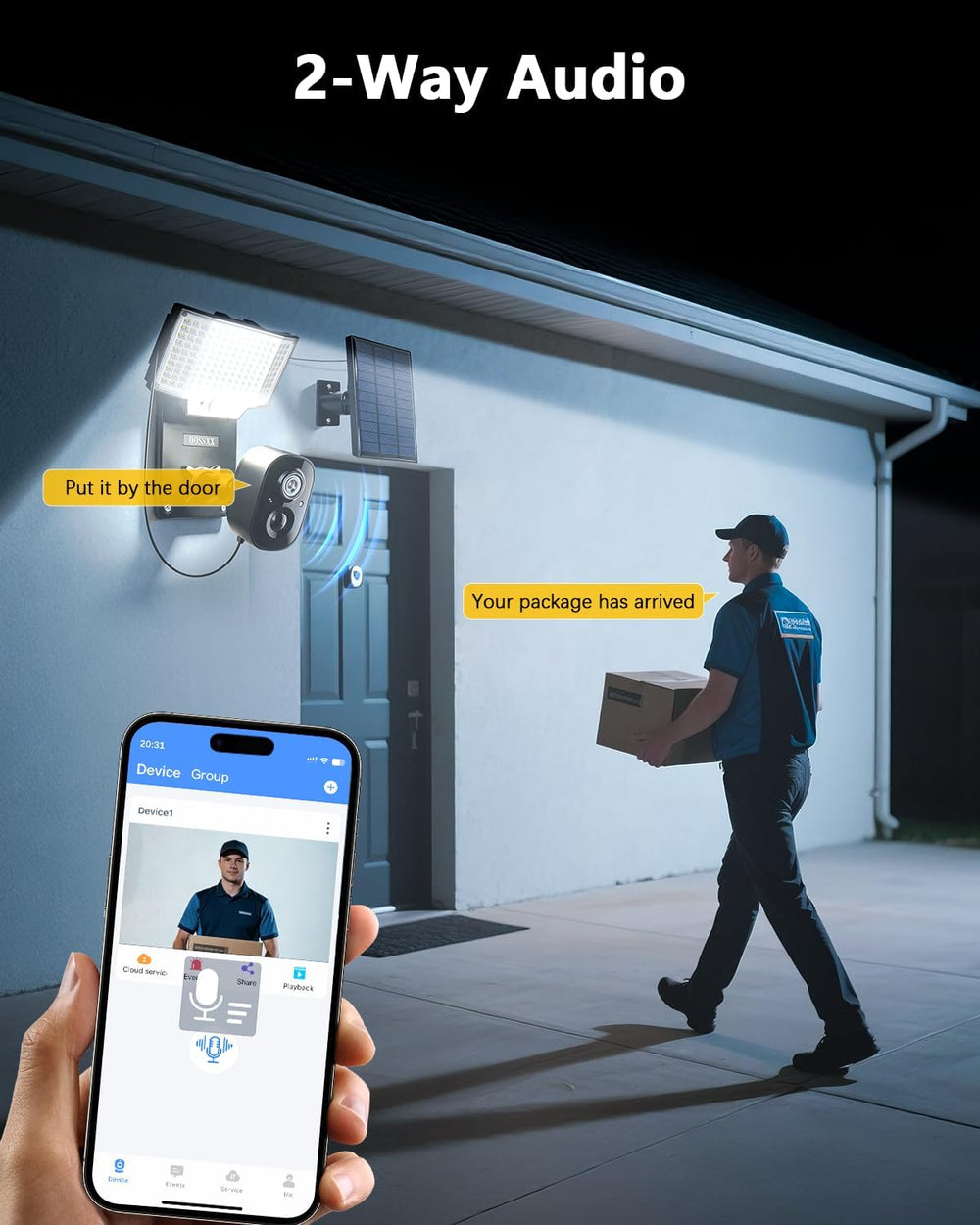 OOSSXX Solar Floodlight Security Camera Outdoor Wireless, 4MP HD 3-in-1