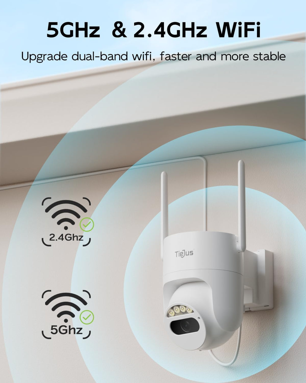 2K Wired Security Camera Outdoor 24/7 Recording, 5G/2.4G WiFi