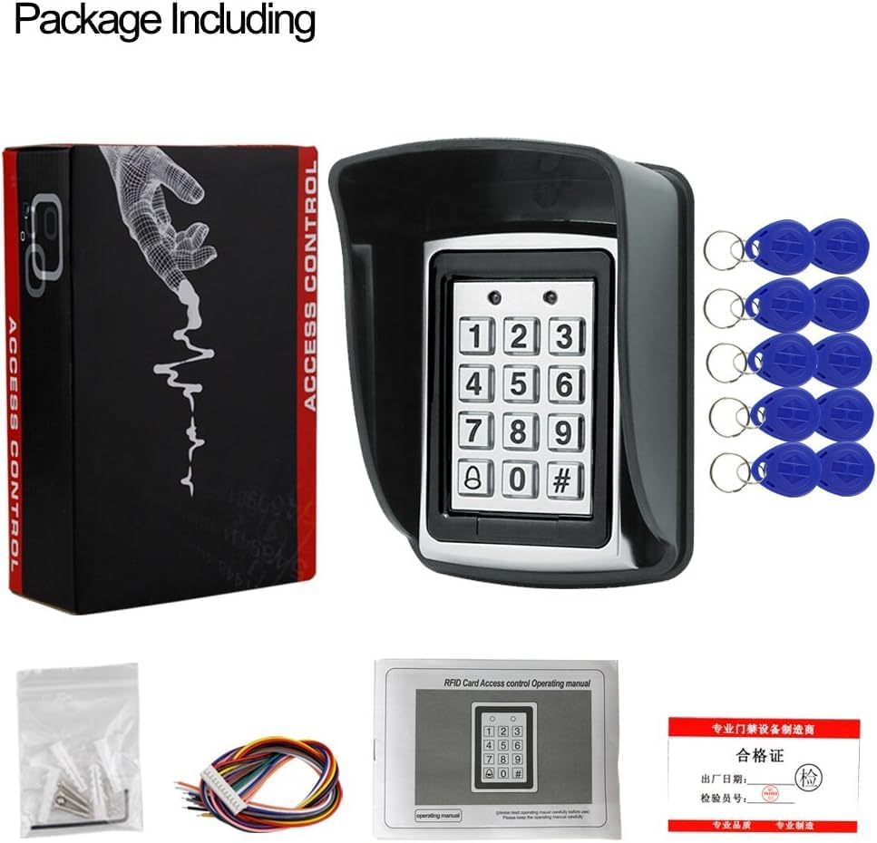 10 RFID Keychains + Waterproof Rain Cover + RFID Metal Keypad Supports 1000 U...