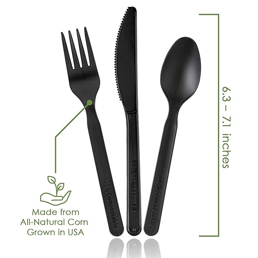 Ecovita 100% Compostable Forks Spoons Knives Cutlery Combo Set