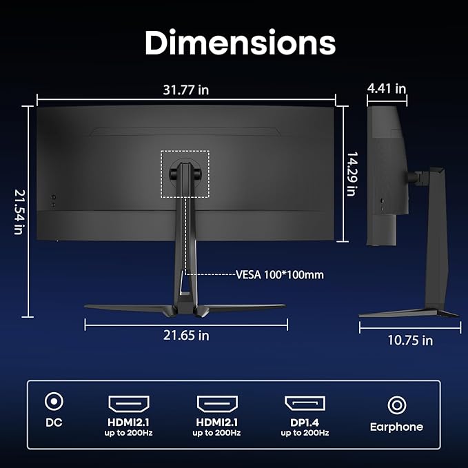 Amzfast 34 Inch 200Hz UltraWide Curved WQHD 3440x1440 Gaming Monitor, 1ms