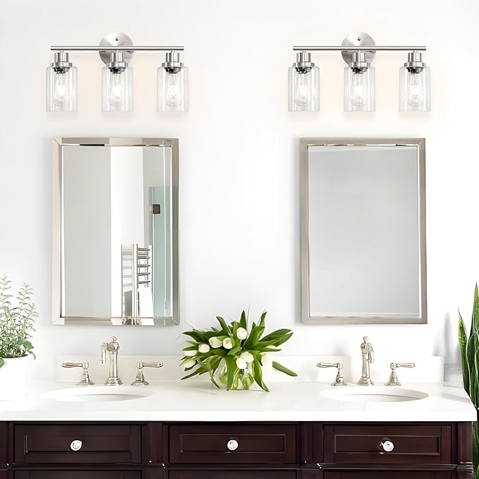 Guliaofo 3-Light Brushed Nickel Vanity Lights, E26 Modern Bathroom Light