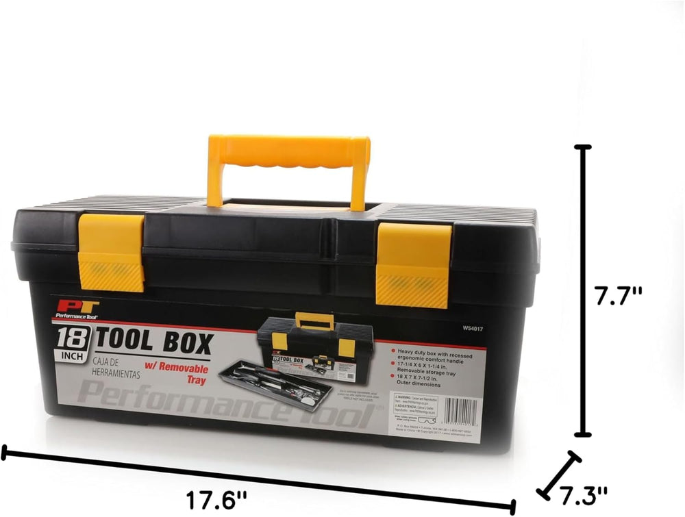 Performance Tool W54017 18-Inch Plastic Box with Handle, Tool Organizer Stora...