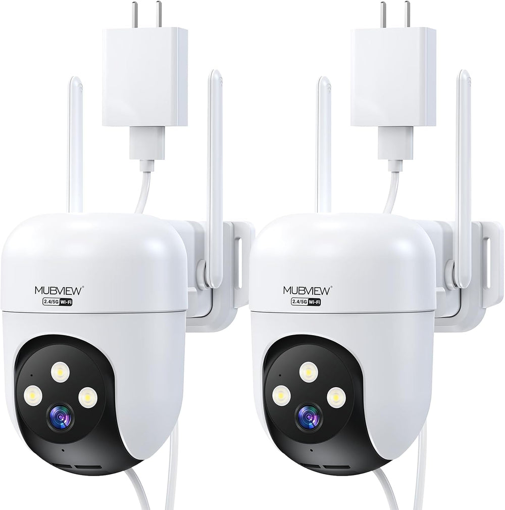 MUBVIEW 360° Security Cameras Wireless Outdoor, 24/7 Wired Outdoor Camera (2-...