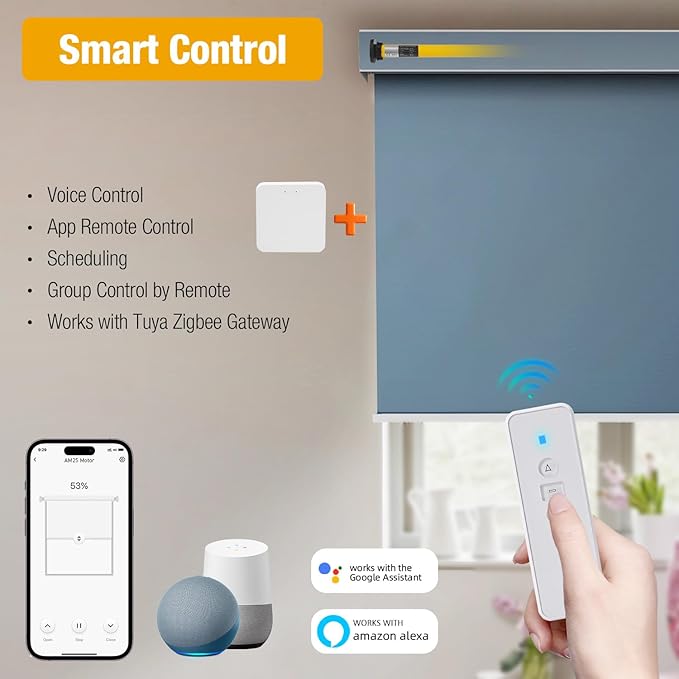 AM25 Zigbee Smart Blinds Motor for 1.5" Shade Tube, Type-C Rechargeable ...