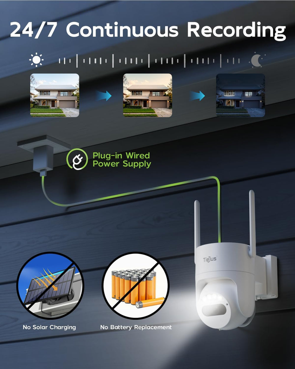 2K Wired Security Camera Outdoor 24/7 Recording, 5G/2.4G WiFi