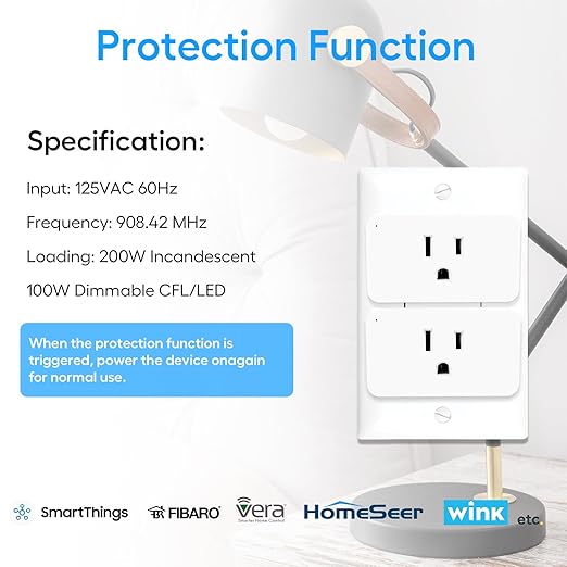 Zwave Dimmer Plug 800 Series 2 Pack, Dimmable Zwave Outlet Built-in Repeater